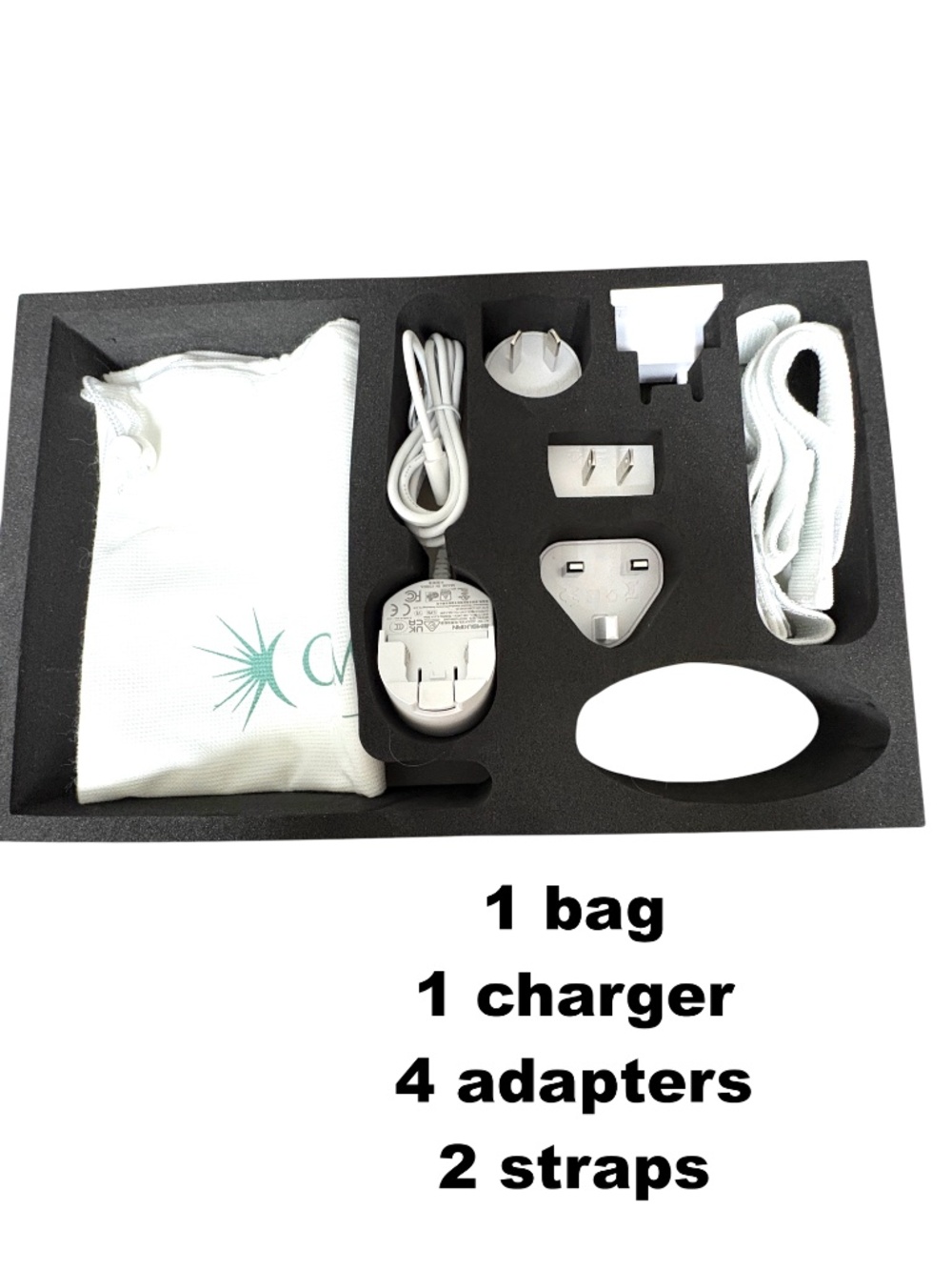 OMNILUX Red Light charger 1 charger 4 adapters never used 2 straps 1 bag